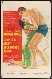 7b489 LOVE IS A MANY-SPLENDORED THING 1sh 1955 art of William Holden & Jennifer Jones!