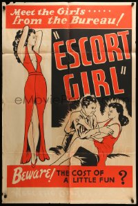 7r279 ESCORT GIRL 1sh R1940s great art of sexy girl from the bureau in ultra revealing dress, rare!