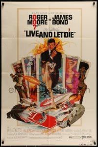 7r511 LIVE & LET DIE West Hemi 1sh 1973 McGinnis art of Moore as Bond & sexy girls on tarot cards!