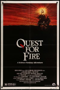 7r691 QUEST FOR FIRE 1sh 1982 Jean-Jacques Annaud, great artwork of prehistoric cavemen!