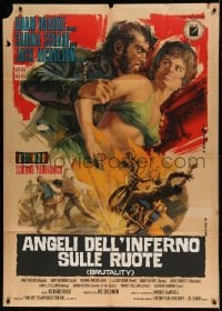 7t481 HELLS ANGELS ON WHEELS Italian 1p 1968 Cesselon art of creepy biker manhandling sexy woman!