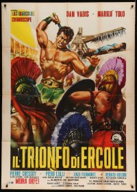 7t484 HERCULES VS. THE GIANT WARRIORS Italian 1p 1964 Casaro art of strongman Dan Vadis fighting!