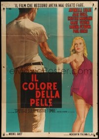 7t491 I SPIT ON YOUR GRAVE Italian 1p 1963 Ciriello art of sexy blonde & black man, interracial!