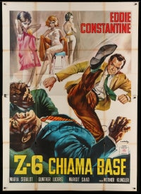 7t169 HI HERE'S EDDIE Italian 2p 1964 Casaro art of Eddie Constantine fighting by sexy girls!