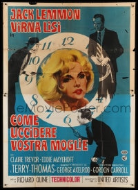 7t174 HOW TO MURDER YOUR WIFE Italian 2p 1965 Jack Lemmon, Virna Lisi, different clock artwork!