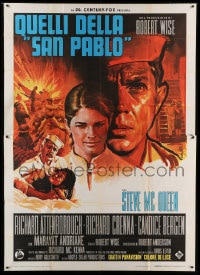 7t218 SAND PEBBLES Italian 2p 1967 different Nistri art of sailor Steve McQueen & Candice Bergen!