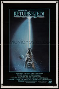 7w800 RETURN OF THE JEDI int'l 1sh 1983 George Lucas, art of hands holding lightsaber by Tim Reamer!