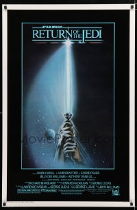 7w799 RETURN OF THE JEDI 1sh 1983 George Lucas, art of hands holding lightsaber by Reamer!