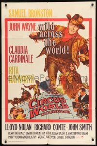 7y151 CIRCUS WORLD 1sh 1965 great close portrait of beautiful Claudia Cardinale!