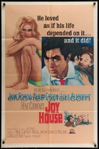 7y441 JOY HOUSE 1sh 1964 Rene Clement's Les Felins, art of super sexy Jane Fonda, Alain Delon!