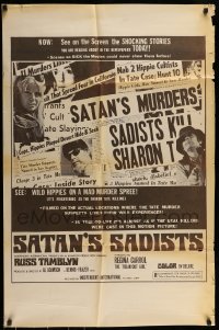 7y740 SATAN'S SADISTS 1sh R1970s Regina Carrol, the shocking stories of today, Sharon Tate murder!