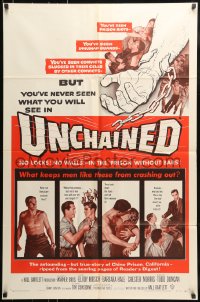 7y929 UNCHAINED 1sh 1955 Barbara Hale, Chester Morris, art of Elroy Crazylegs Hirsch in prison!