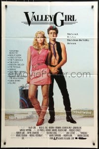 7y934 VALLEY GIRL 1sh 1983 Nicolas Cage, Deborah Foreman, Elizabeth Daily, Lettick art