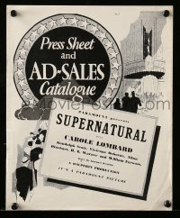 8d423 SUPERNATURAL English pressbook 1933 Carole Lombard, Scott, ultra rare & shows posters!