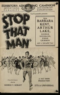 8d415 STOP THAT MAN pressbook 1928 art of Arthur Lake running from pretty young women, rare!