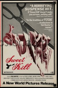 8d425 SWEET KILL pressbook 1972 Curtis Hanson directed, wild art of girl chopped up by scissors!