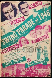 8d426 SWING PARADE OF 1946 pressbook 1945 Three Stooges with Curly, Louis Jourdan, Gale Storm, Regan