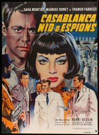 8f550 CASABLANCA NEST OF SPIES French 1p 1964 Jean Mascii art of sexy Sara Montiel & top cast!