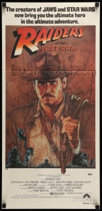 8g960 RAIDERS OF THE LOST ARK Aust daybill 1981 art of adventurer Harrison Ford by Richard Amsel!