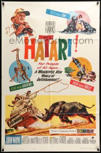 8j363 HATARI 1sh 1962 Howard Hawks, artwork of John Wayne in Africa by Frank McCarthy!