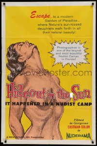 8j374 HIDEOUT IN THE SUN 1sh 1960 Doris Wishman classic, it happened in a nudist camp, great art!