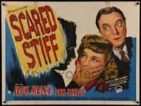 8p421 SCARED STIFF British quad 1945 art of terrified Jack Haley & Ann Savage silenced!