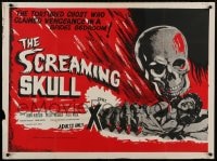 8p424 SCREAMING SKULL British quad 1959 horror art of skull & sexy girl grabbed by skeleton hand!