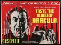 8p439 TASTE THE BLOOD OF DRACULA British quad 1970 Hammer, vampire Christopher Lee showing fangs!