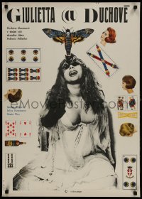 8p479 JULIET OF THE SPIRITS Czech 23x32 1969 Fellini, Grygar, poker cards, moth, wildly different!