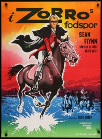 8p243 SIGN OF ZORRO Danish 1965 different art of masked Sean Flynn on horse!