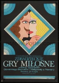 8p626 TRICKY GAME OF LOVE Polish 23x32 1972 Jiri Krejcik, bizarre Krajewski art of couple kissing!