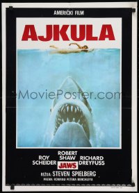 8p280 JAWS Yugoslavian 20x28 1975 Spielberg's classic man-eating shark attacking swimmer, Ajkula!