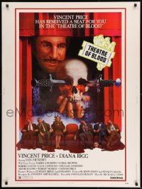 8r100 THEATRE OF BLOOD 30x40 1973 great art of Vincent Price holding bloody skull w/dead audience!