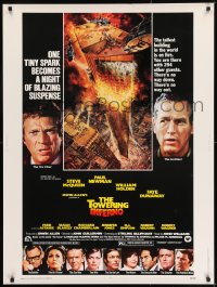 8r103 TOWERING INFERNO 30x40 1974 Steve McQueen, Paul Newman, burning building art by John Berkey!