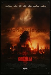 8r467 GODZILLA advance DS 1sh 2014 Bryan Cranston, monster over burning San Francisco!