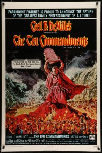 8r921 TEN COMMANDMENTS 1sh R1972 art of Charlton Heston w/tablets, Cecil B. DeMille!