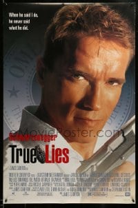 8r945 TRUE LIES style B DS 1sh 1994 James Cameron, cool close-up of Arnold Schwarzenegger!