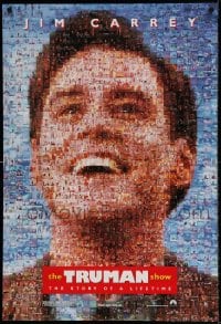 8r946 TRUMAN SHOW teaser DS 1sh 1998 really cool mosaic art of Jim Carrey, Peter Weir