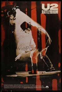 8r949 U2 RATTLE & HUM 1sh 1988 great image of rockers Bono & The Edge performing on stage!