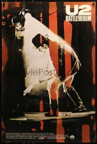 8r950 U2 RATTLE & HUM int'l 1sh 1988 great image of rockers Bono & The Edge performing on stage!