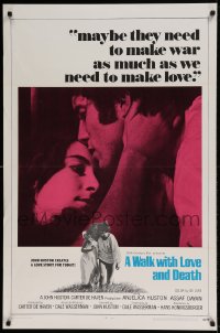 8r964 WALK WITH LOVE & DEATH int'l 1sh 1969 John Huston, Anjelica Huston romantic close up!