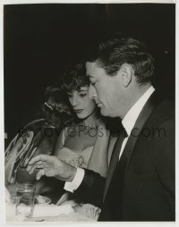 8s345 GREGORY PECK 7.5x9.75 news photo 1960s with his wife Veronique at a formal dinner in France!