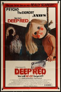 8y195 DEEP RED 1sh 1977 Dario Argento, creepy artwork of doll with cleaver hanging from noose!