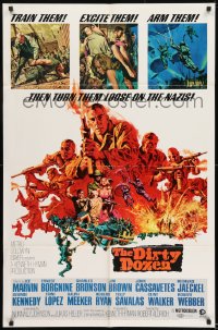 8y208 DIRTY DOZEN 1sh 1967 Charles Bronson, Jim Brown, Lee Marvin, cool Frank McCarthy art!