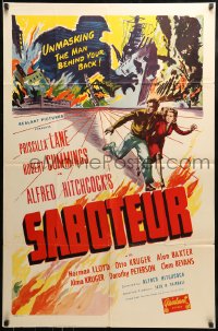 8y726 SABOTEUR 1sh R1948 Alfred Hitchcock, Bob Cummings & Priscilla Lane run from Nazis!