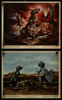 9a104 ANIMAL WORLD 5 color 8x10 stills 1956 Harryhausen, wonderful dinosaur special fx scenes + art