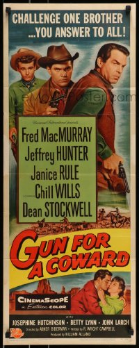 9c683 GUN FOR A COWARD insert 1956 art of cowboys Fred MacMurray, Jeffrey Hunter & Dean Stockwell!