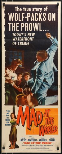 9c794 MAD AT THE WORLD insert 1955 art of sexy bad girl & teen hoodlums terrorizing the innocent!