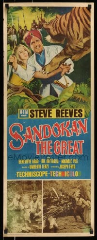 9c888 SANDOKAN THE GREAT insert 1965 Umberto Lenzi, great art of tiger leaping at Steve Reeves!