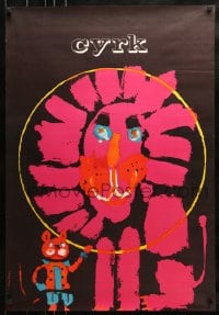 9t704 CYRK Polish 26x38 1963 wonderful Waldemar Swierzy abstract art of pink lion and mouse!